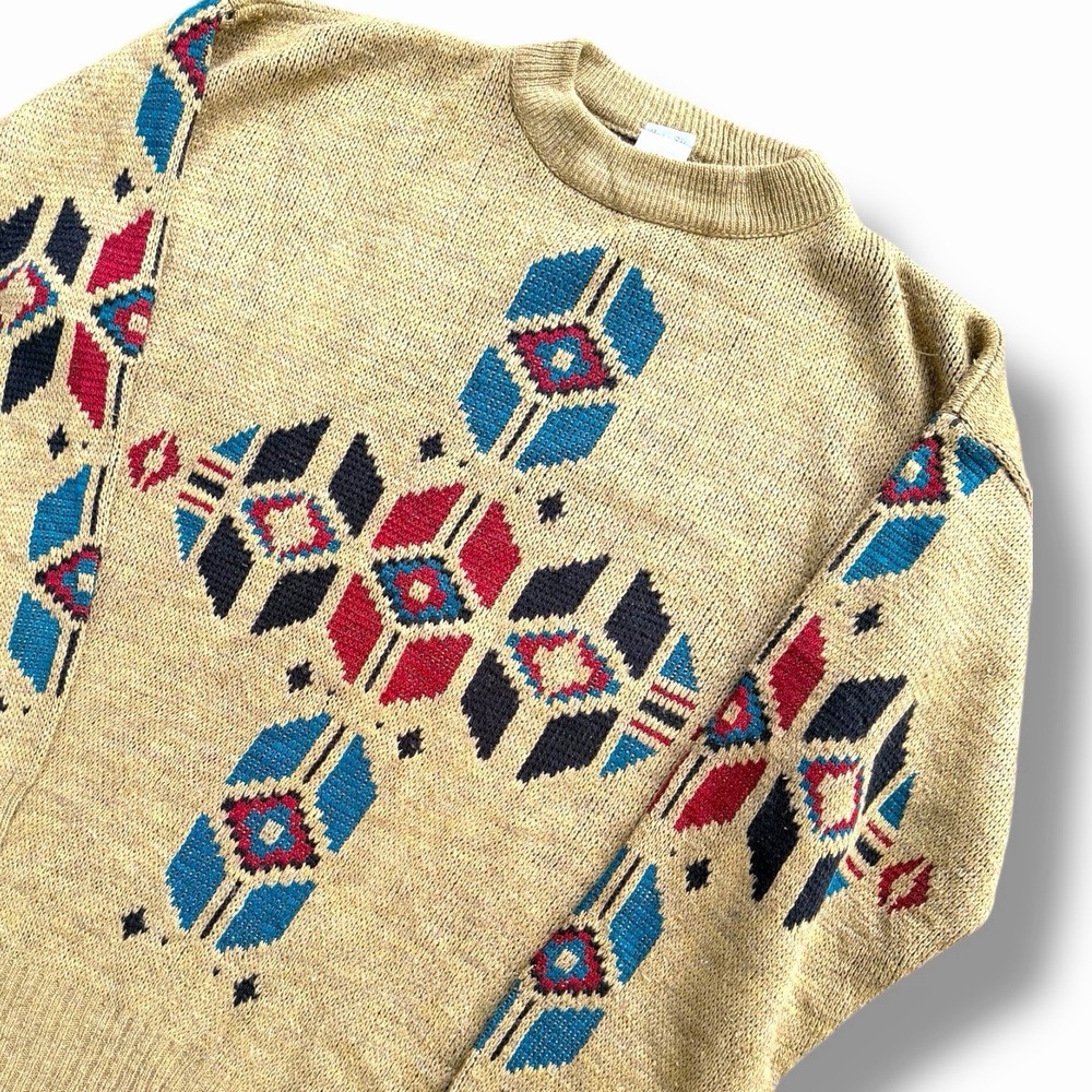 WOOLRICH MEN' MEDIUM  OATMEAL Geometric AZTEC WOOL PULLOVER SWEATER Southwester